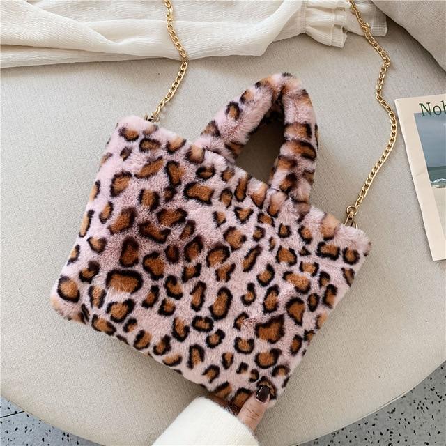 Leaopard Animal Print Plush Shoulder bag/ Soft fur handbag The GoatFind Brown Leopard 