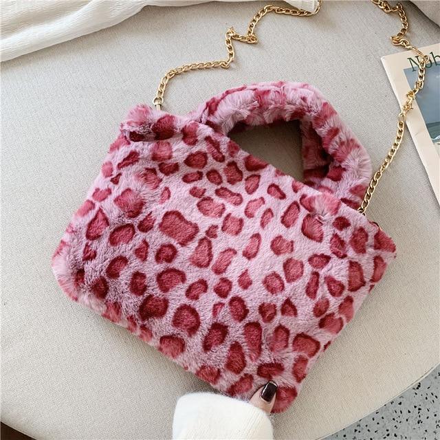 Leaopard Animal Print Plush Shoulder bag/ Soft fur handbag The GoatFind Pink Cheetah 