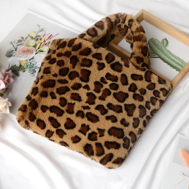 Leaopard Animal Print Plush Shoulder bag/ Soft fur handbag The GoatFind Yellow Leopard 
