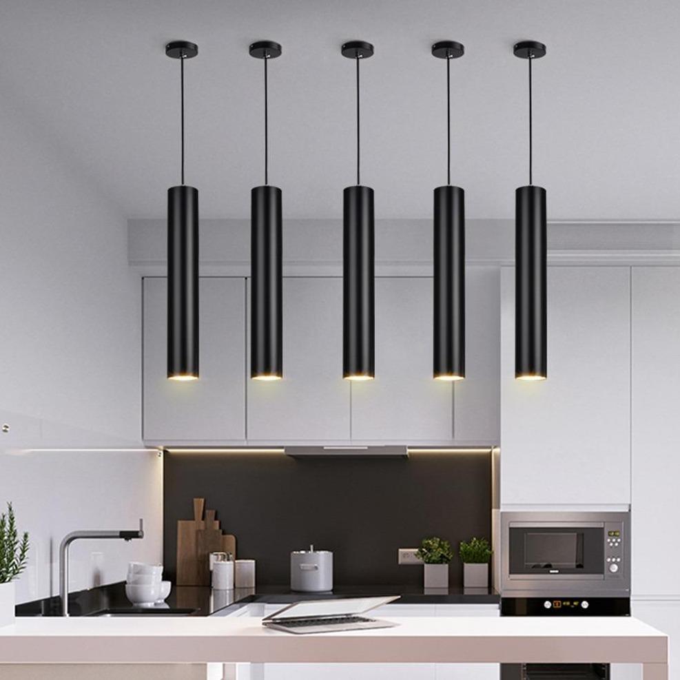 Long Tube LED Pendant Kitchen Island Hanging Lamps The GoatFind Black Body NO-Dimmable L 300mm, Warm White