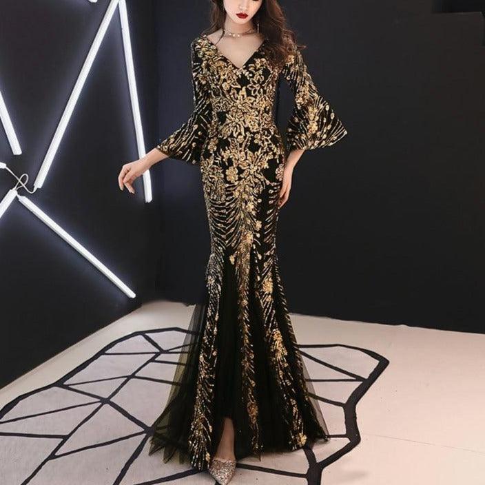 Premium Gold Sequins Mermaid Dress The GoatFind black gold Custom Size 