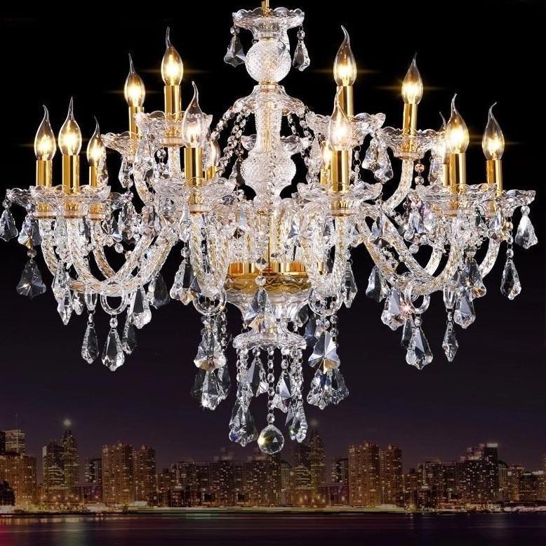 Premium Vintage Candle Light Crystal Gold Hanging Chandeliers The G.O.A.T. Find Gold with Cognac 18 Arm Lights Without Bulbs