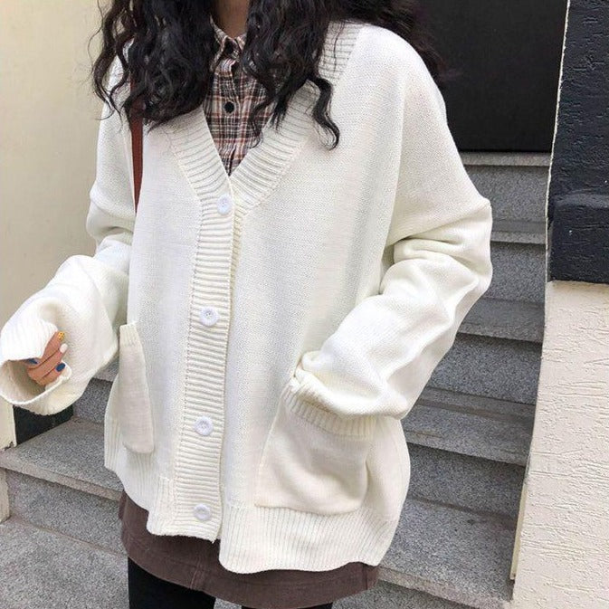 Womens Long Sleeve Solid Colors V Low Neck Cardigan - The GoatFind