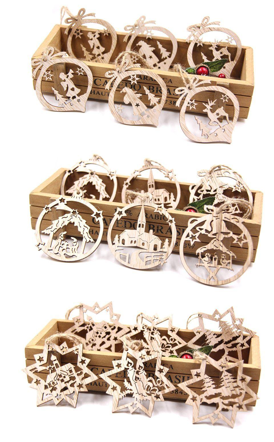 Vintage Wooden Pendants Ornaments Christmas Tree Decorations -12pcs in Box The GoatFind 