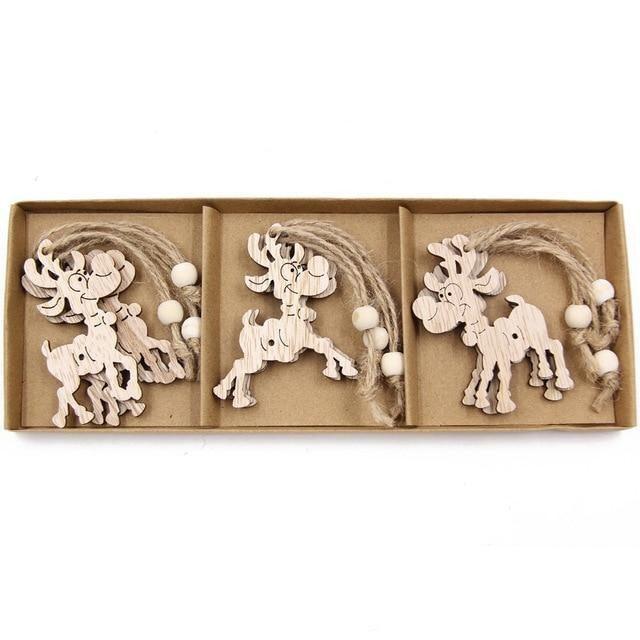 Vintage Wooden Pendants Ornaments Christmas Tree Decorations -12pcs in Box The GoatFind Box-Deer Style 