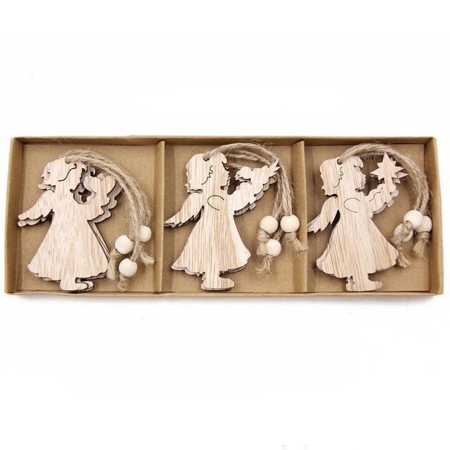Vintage Wooden Pendants Ornaments Christmas Tree Decorations -12pcs in Box The GoatFind Box-Girl Angle Style 