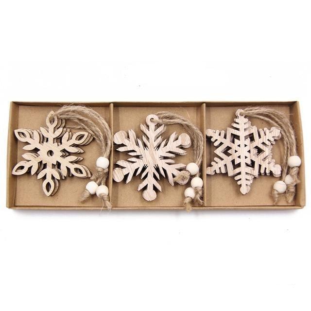 Vintage Wooden Pendants Ornaments Christmas Tree Decorations -12pcs in Box The GoatFind Box-Snowflake B 