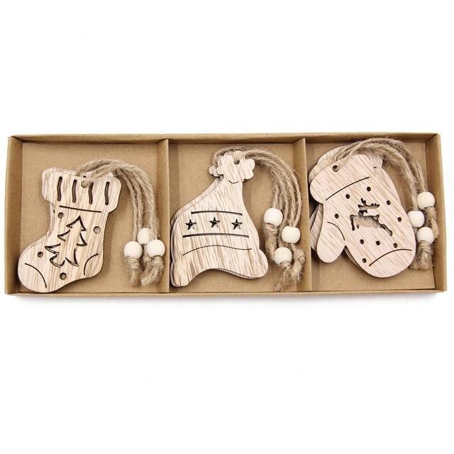 Vintage Wooden Pendants Ornaments Christmas Tree Decorations -12pcs in Box The GoatFind Box-Type B 