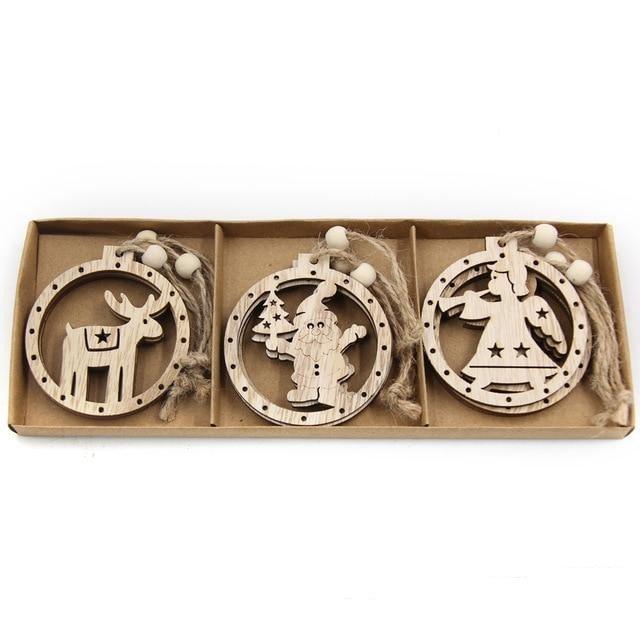 Vintage Wooden Pendants Ornaments Christmas Tree Decorations -12pcs in Box The GoatFind Box-Type D 