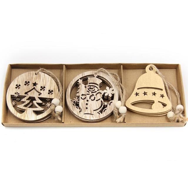 Vintage Wooden Pendants Ornaments Christmas Tree Decorations -12pcs in Box The GoatFind Box-Type E 