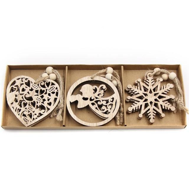 Vintage Wooden Pendants Ornaments Christmas Tree Decorations -12pcs in Box The GoatFind Box-Type F 