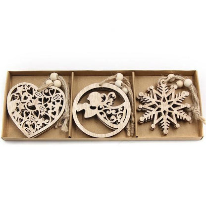 Vintage Wooden Pendants Ornaments Christmas Tree Decorations -12pcs in Box - The GoatFind