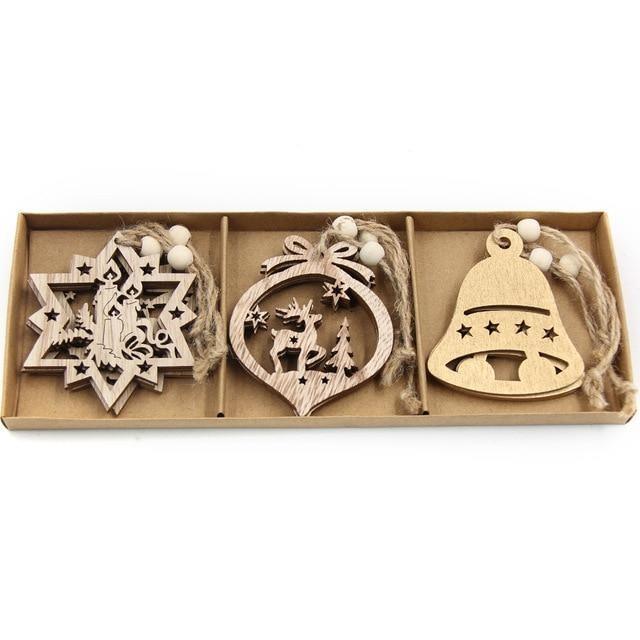 Vintage Wooden Pendants Ornaments Christmas Tree Decorations -12pcs in Box The GoatFind Box-Type G 