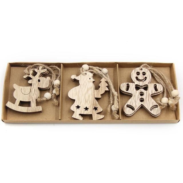 Vintage Wooden Pendants Ornaments Christmas Tree Decorations -12pcs in Box The GoatFind Box-Type I 