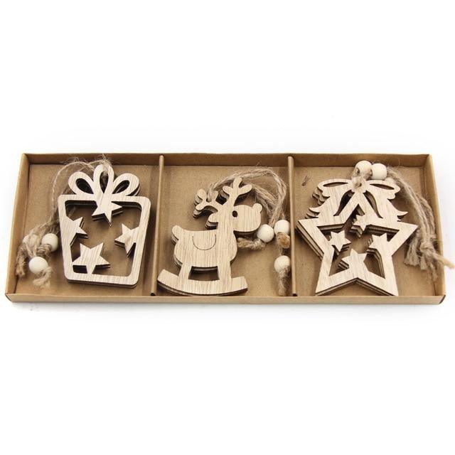 Vintage Wooden Pendants Ornaments Christmas Tree Decorations -12pcs in Box The GoatFind Box-Type J 