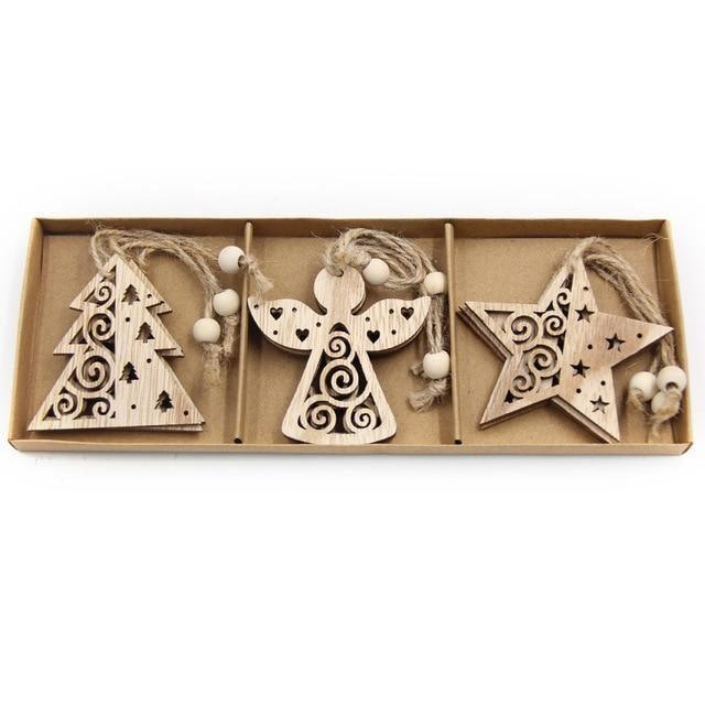 Vintage Wooden Pendants Ornaments Christmas Tree Decorations -12pcs in Box The GoatFind Box-Type N 