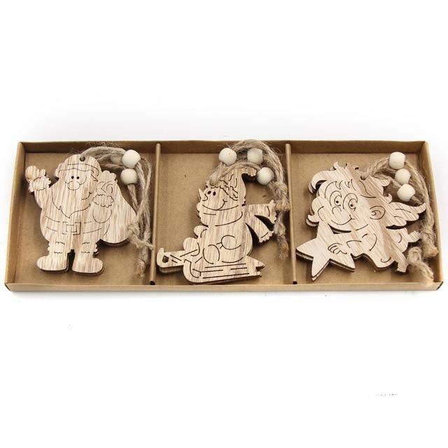 Vintage Wooden Pendants Ornaments Christmas Tree Decorations -12pcs in Box The GoatFind Box-Type P 