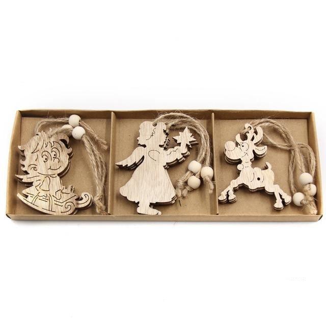 Vintage Wooden Pendants Ornaments Christmas Tree Decorations -12pcs in Box The GoatFind Box-Type Q 