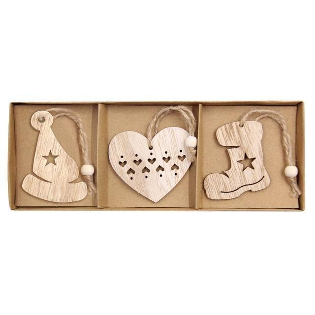 Vintage Wooden Pendants Ornaments Christmas Tree Decorations -12pcs in Box The GoatFind Box-Type S 