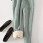 Womens Casual Thick Cashmere Track Pants/Loose Long Lambskin Trousers Plus Size The G.O.A.T. Find bean green XL 