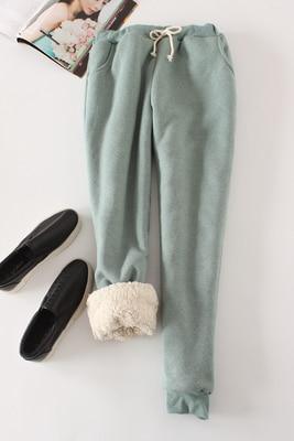 Womens Casual Thick Cashmere Track Pants/Loose Long Lambskin Trousers Plus Size The G.O.A.T. Find bean green XL 