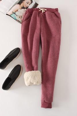 Womens Casual Thick Cashmere Track Pants/Loose Long Lambskin Trousers Plus Size The G.O.A.T. Find Burgundy XL 
