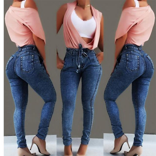 GF Womens High Waist Skinny Denim Jeans with belt Bandage - The GoatFind