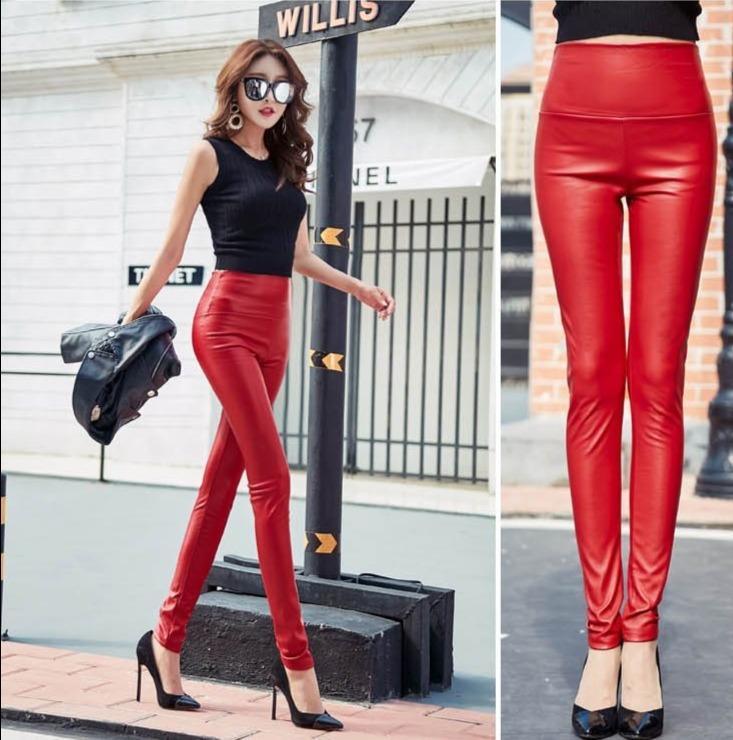 Faux Leather Pants Red
