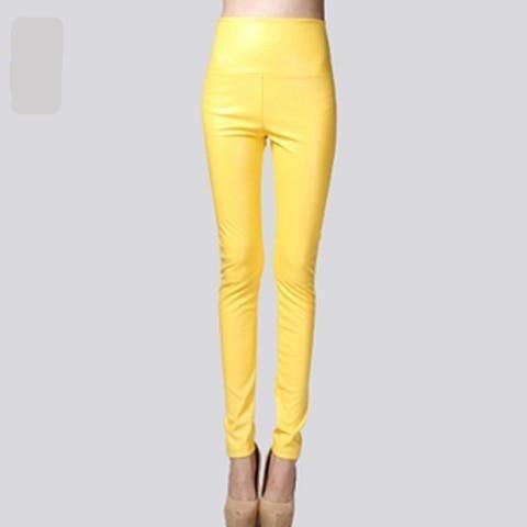 Yellow Faux Leather Pants